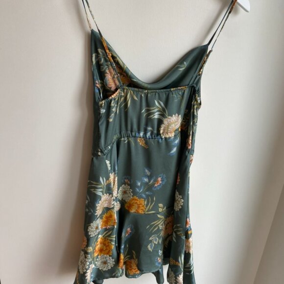 Floral Print Green Mini Dress with Drawstring - Picture 7 of 7